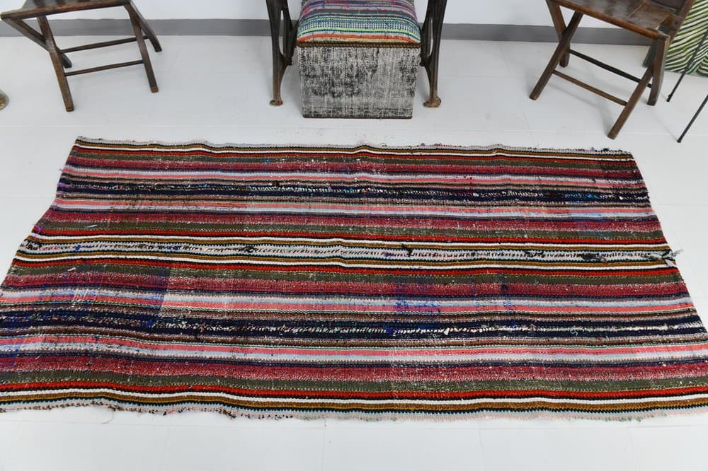 Kilim 217x110 cm, niebieski, zielony, wełna, lata 70. - 219538