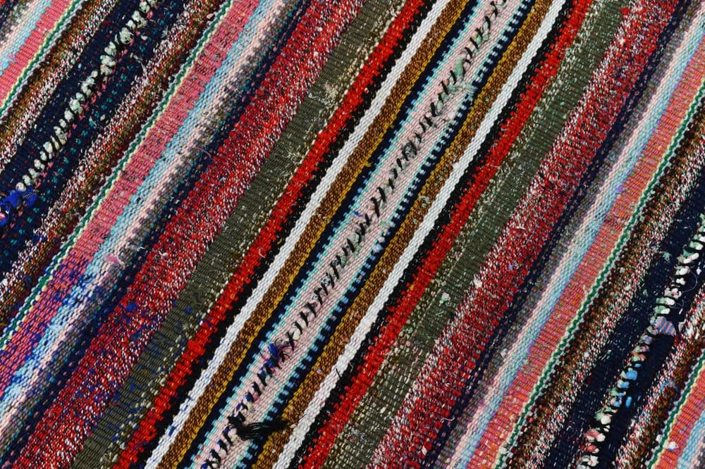 Kilim 217x110 cm, niebieski, zielony, wełna, lata 70. - 219541