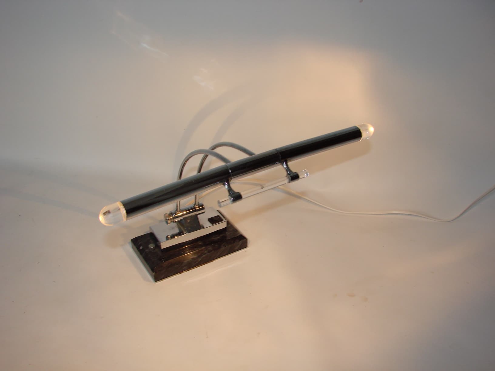 Lampka biurkowa, chromowany metal, marmur czarny, lata 80. - 219436