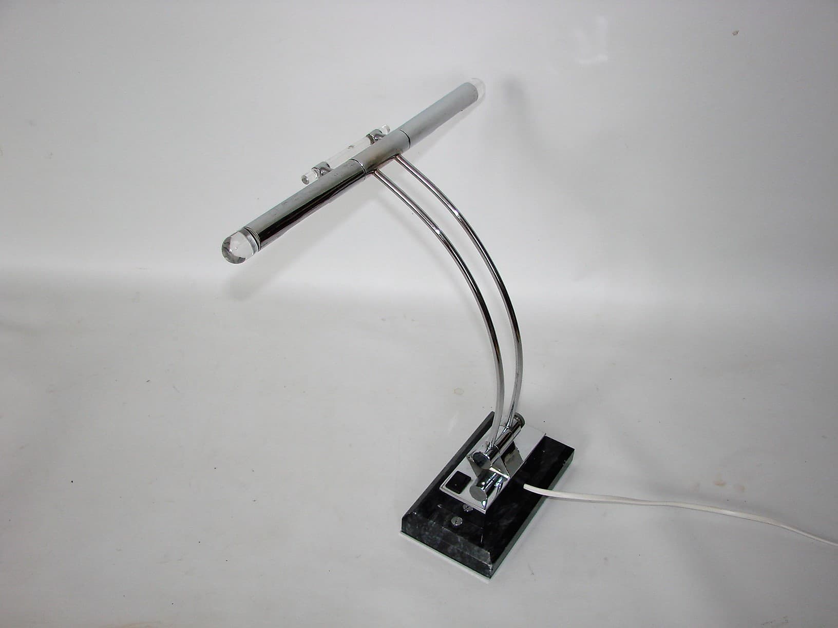Lampka biurkowa, chromowany metal, marmur czarny, lata 80. - 219430