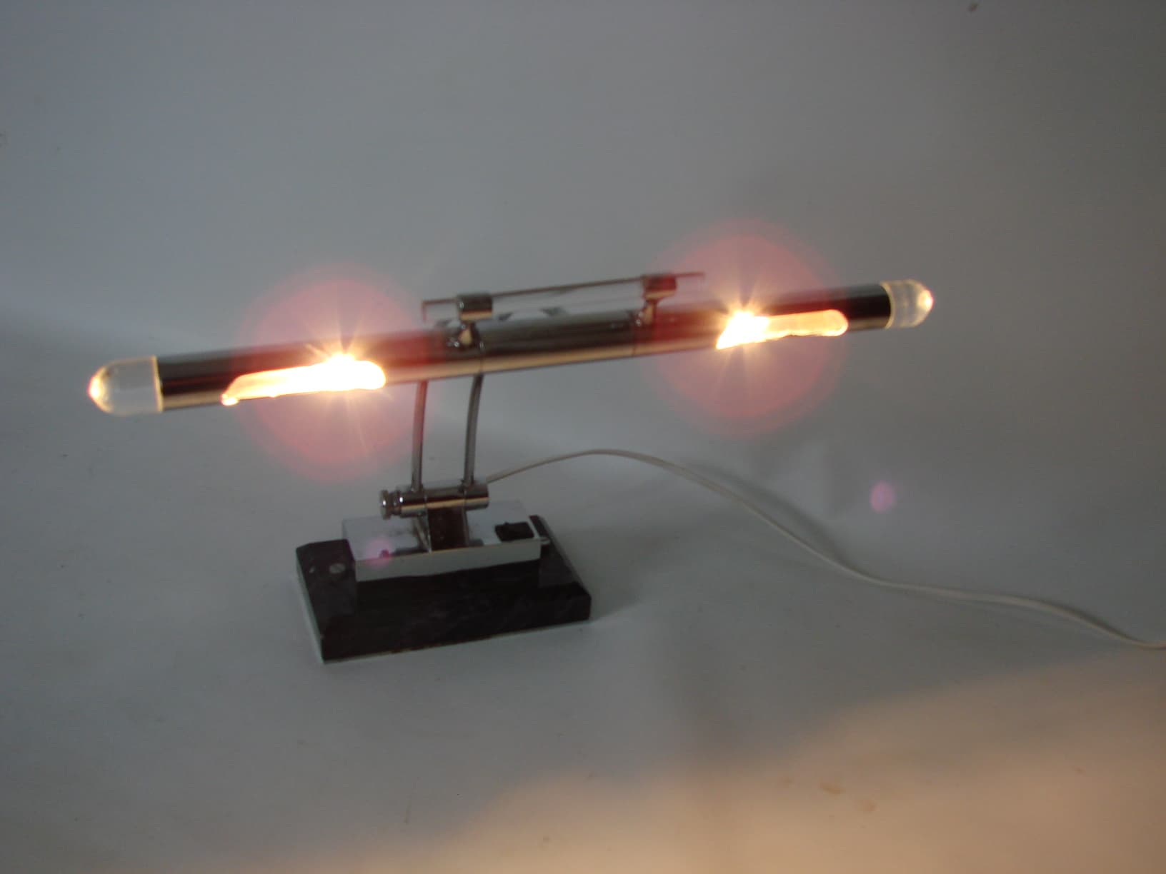 Lampka biurkowa, chromowany metal, marmur czarny, lata 80. - 219438