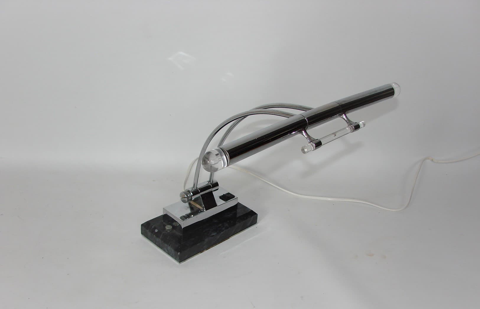 Lampka biurkowa, chromowany metal, marmur czarny, lata 80. - 219435