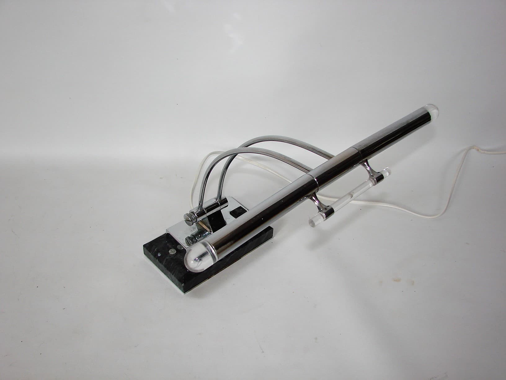 Lampka biurkowa, chromowany metal, marmur czarny, lata 80. - 219434