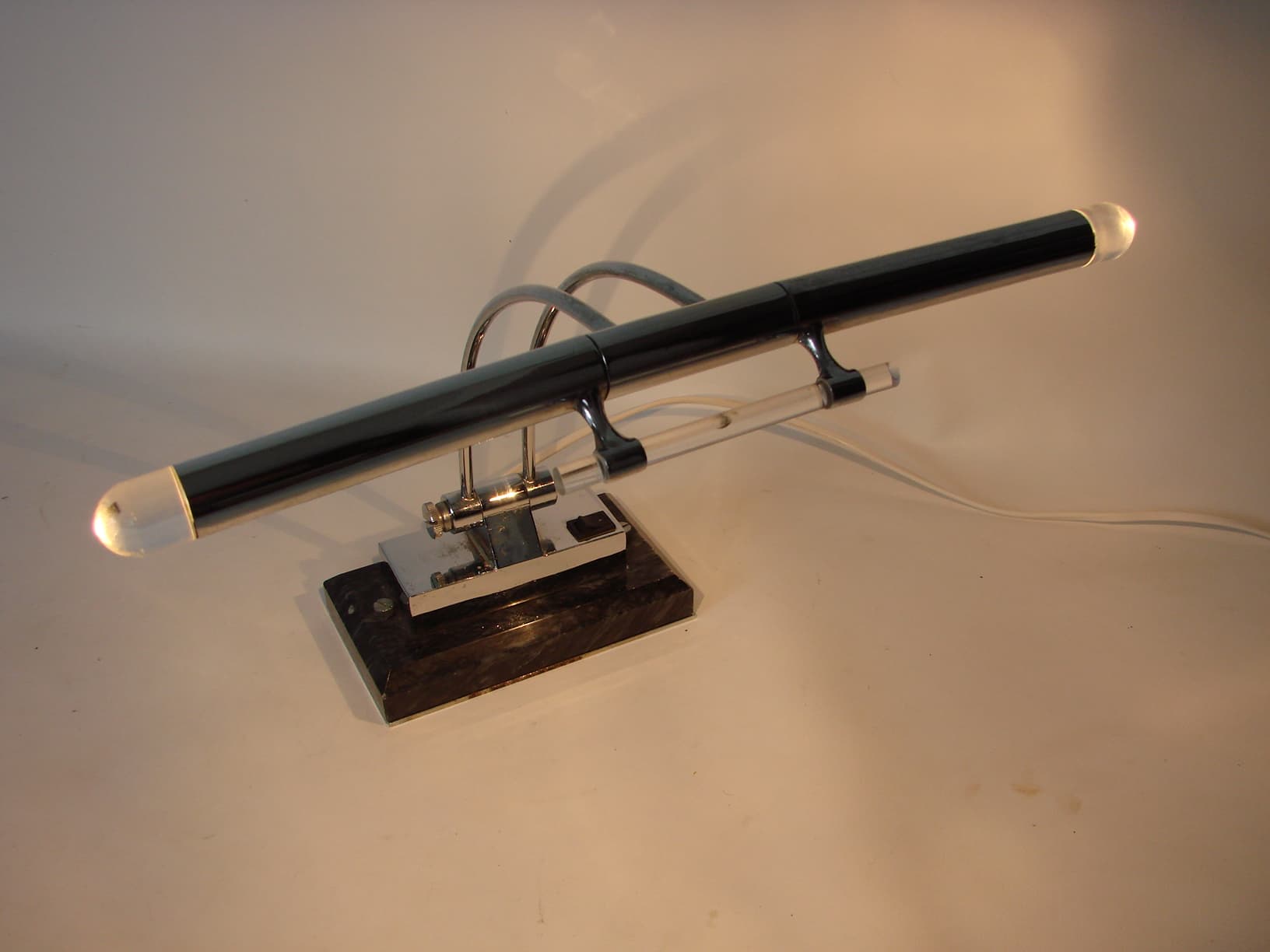 Lampka biurkowa, chromowany metal, marmur czarny, lata 80. - 219437