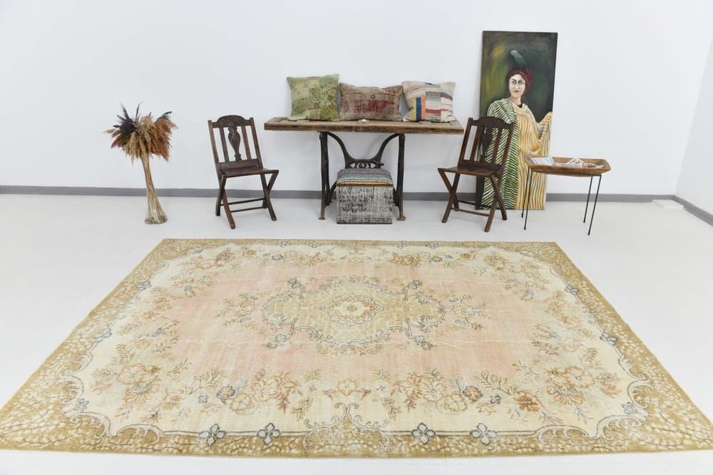 Rug 301x208 cm, beige, blue, wool, 1970s - 219869