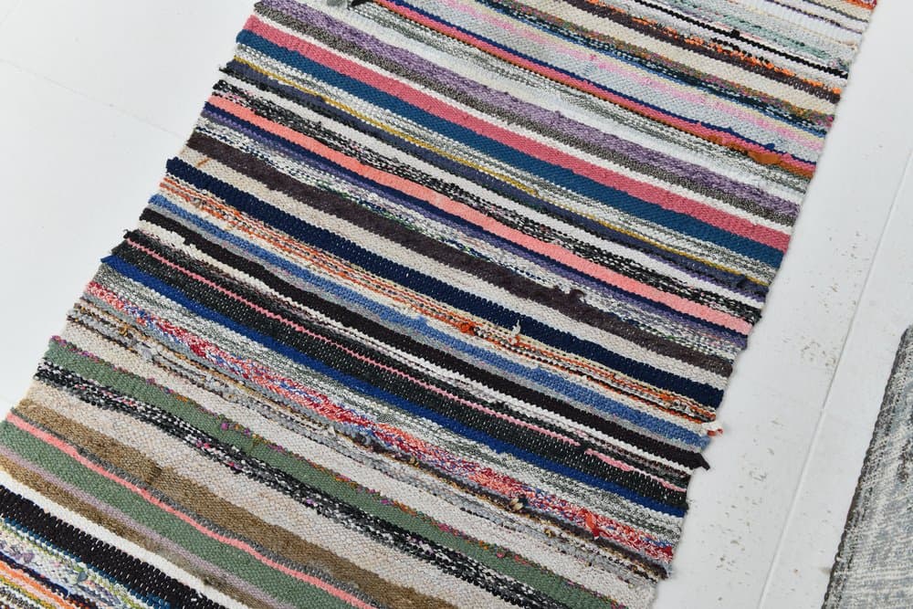 Kilim 275x79 cm, fioletowy, zielony, wełna, lata 70. - 219857