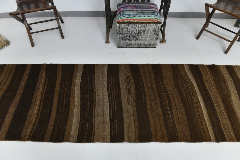 Chodnik kilim 267x83 cm, brązowy, wełna, lata 70. - 219842