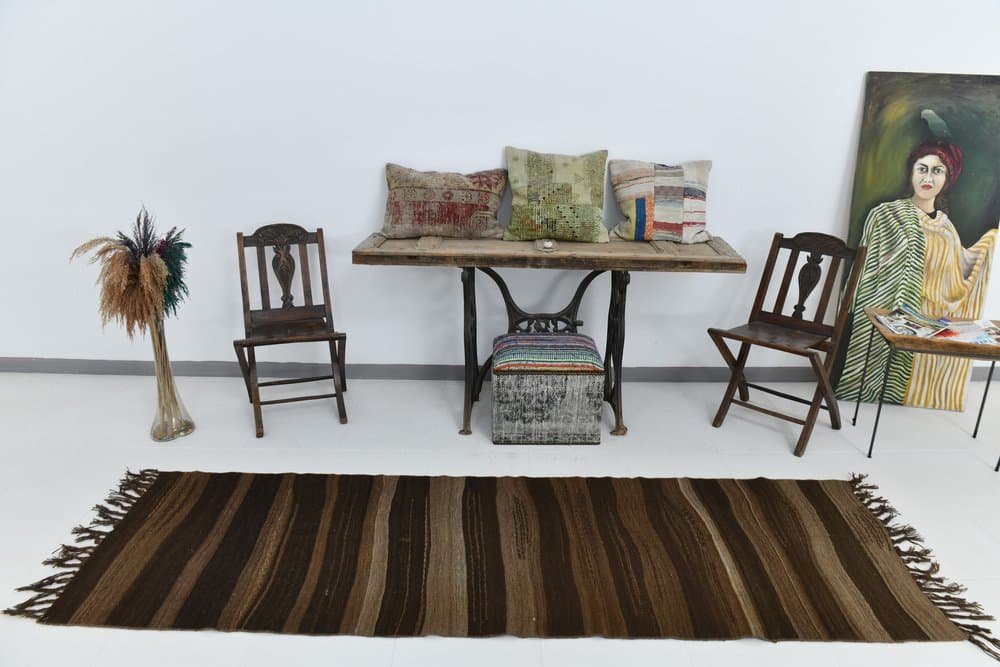 Chodnik kilim 267x83 cm, brązowy, wełna, lata 70. - 219843