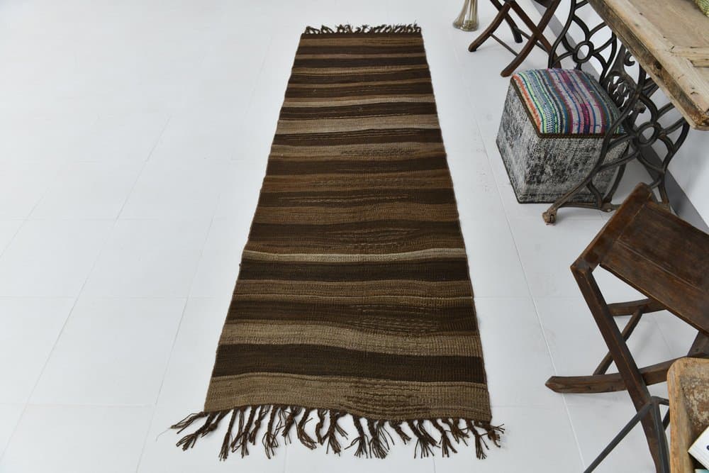 Chodnik kilim 267x83 cm, brązowy, wełna, lata 70. - 219841