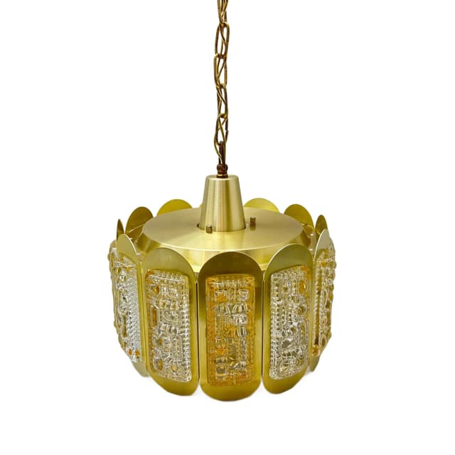 Lampa wisząca, Vitrika, aluminium złoty, szkło, Dania, lata 70. - WYMIARY