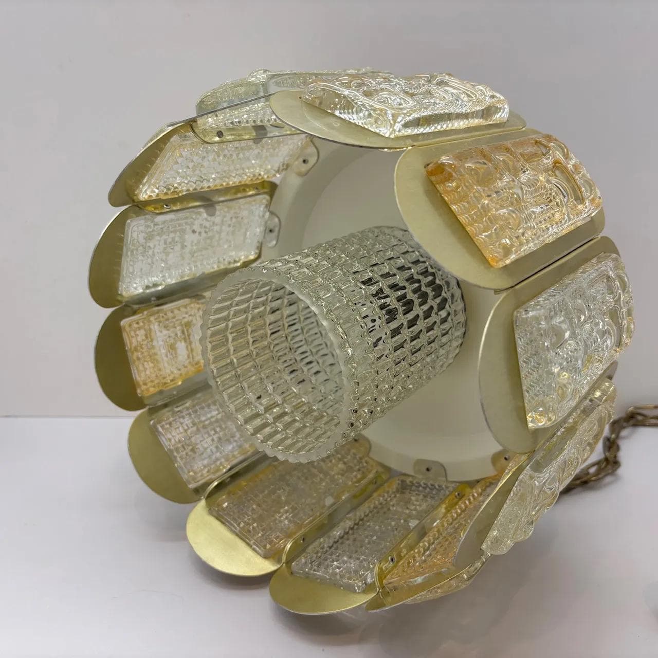 Lampa wisząca, Vitrika, aluminium złoty, szkło, Dania, lata 70. - 16013