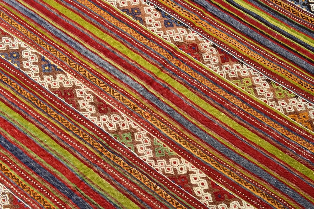 Kilim 200x163 cm, oliwkowy, czerwony, wełna, lata 70. - 219831