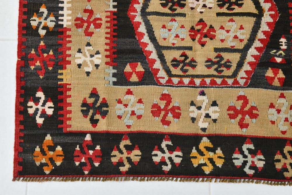 Kilim 140x86 cm, czerwony, beżowy, wełna, lata 70. - 219820