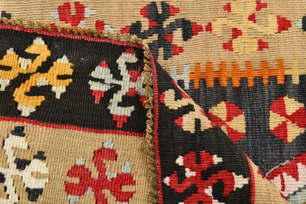 Kilim 140x86 cm, czerwony, beżowy, wełna, lata 70. - 219823