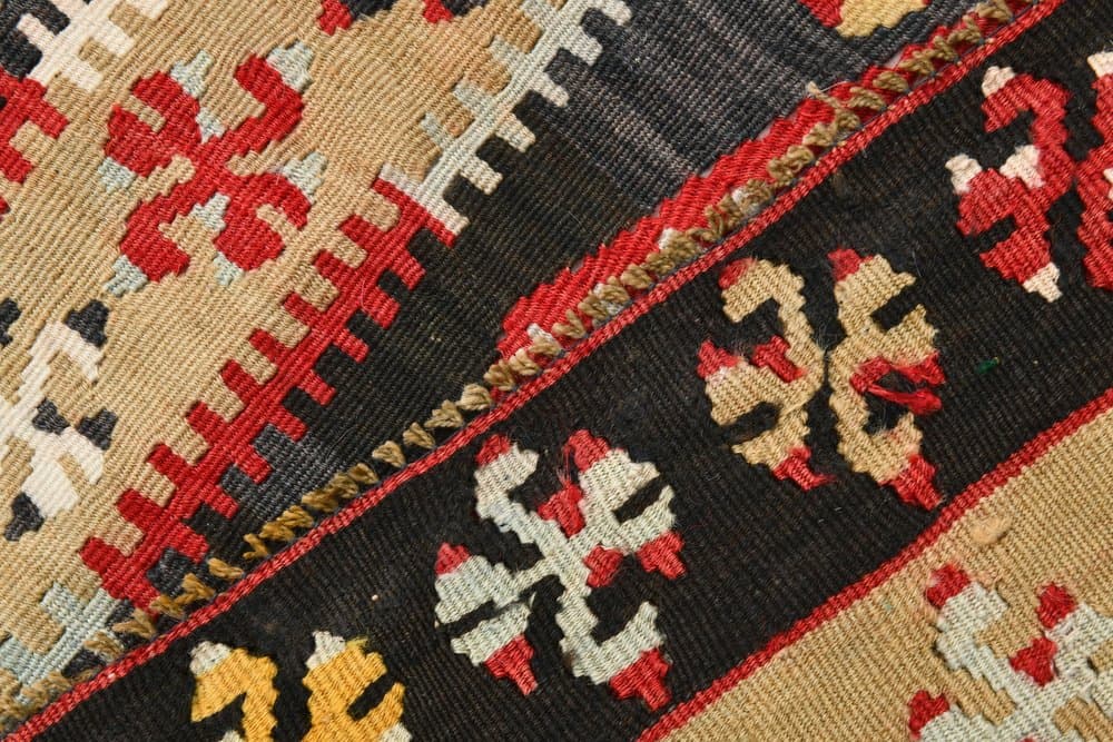 Kilim 140x86 cm, czerwony, beżowy, wełna, lata 70. - 219814