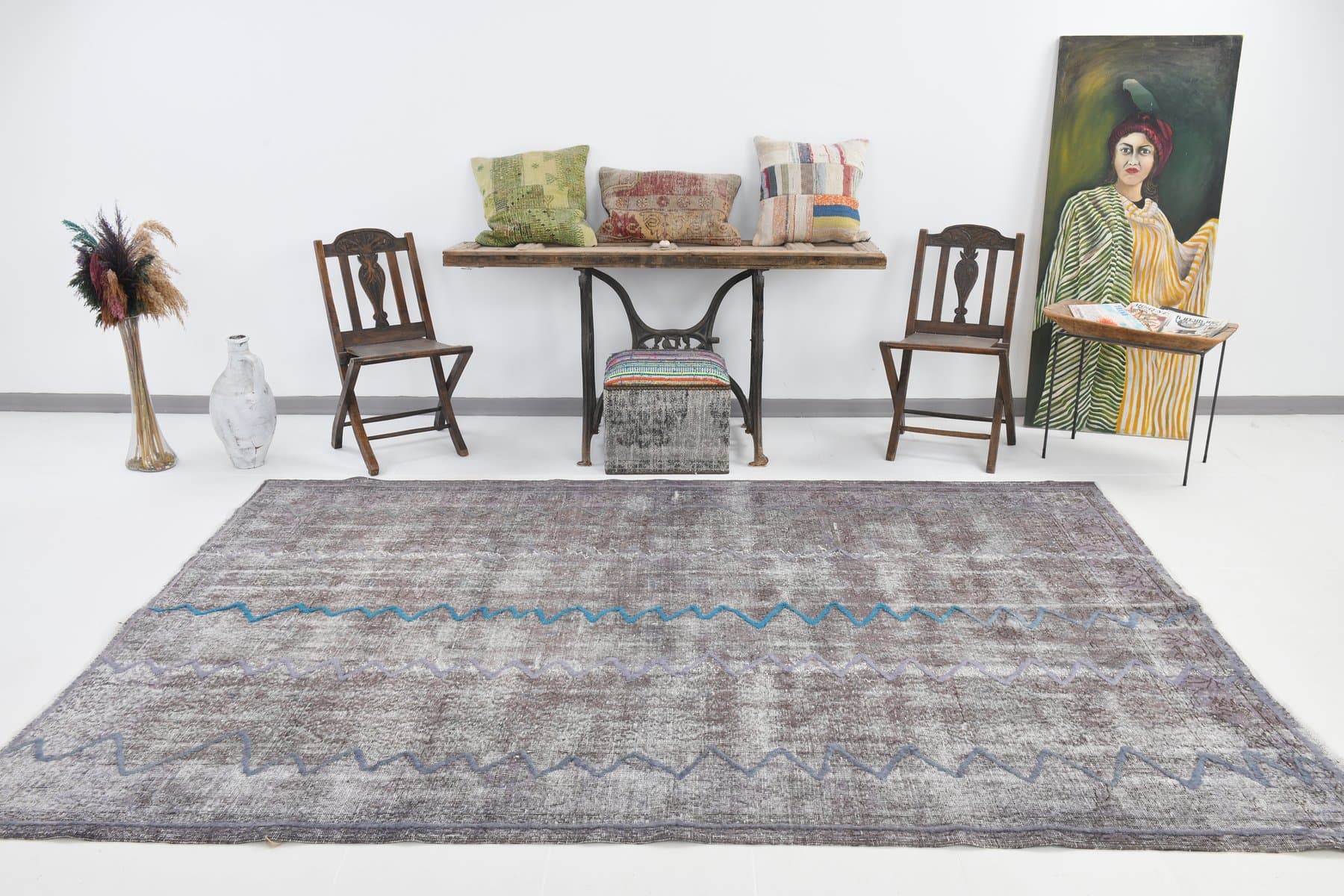 Rug 205x303 cm, grey, wool, 1960s - 219810