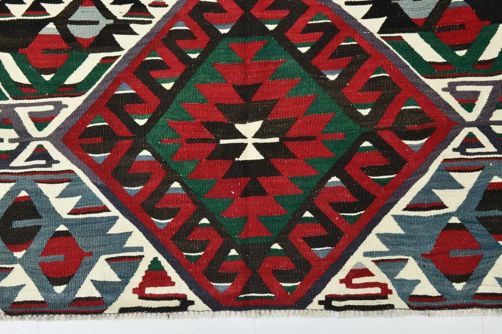 Kilim 162x320 cm, czerwony, zielony, wełna, lata 70. - 219782
