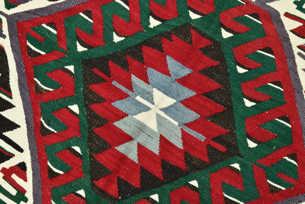 Kilim 162x320 cm, czerwony, zielony, wełna, lata 70. - 219779