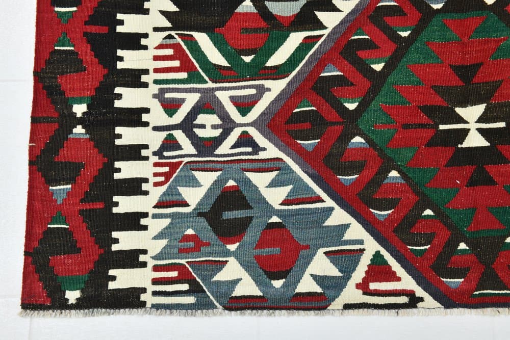 Kilim 162x320 cm, czerwony, zielony, wełna, lata 70. - 219781