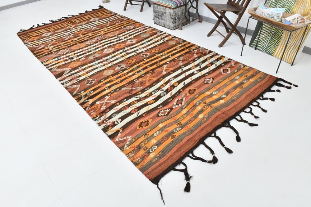 Kilim 178x375 cm, brown, beige, wool, 1960s - 219760