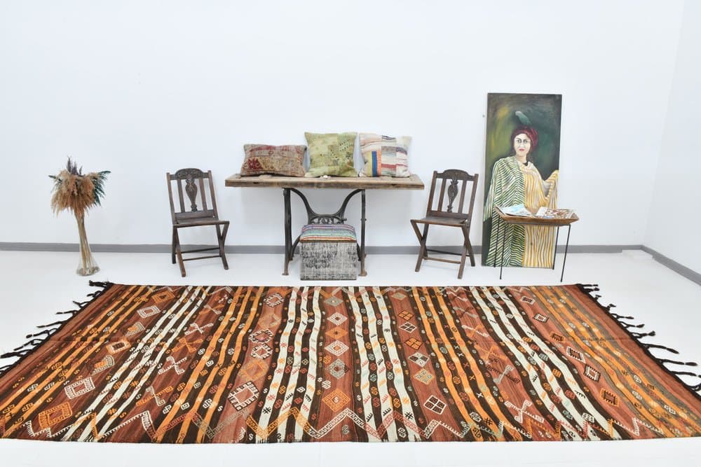 Kilim 178x375 cm, brown, beige, wool, 1960s - 219762