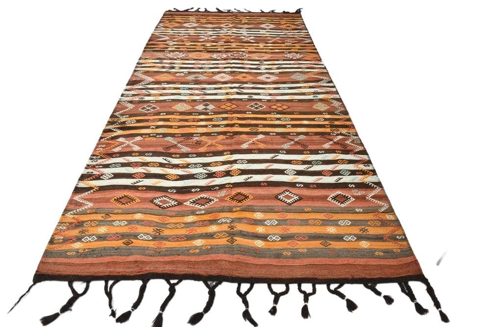 Kilim 178x375 cm, brown, beige, wool, 1960s