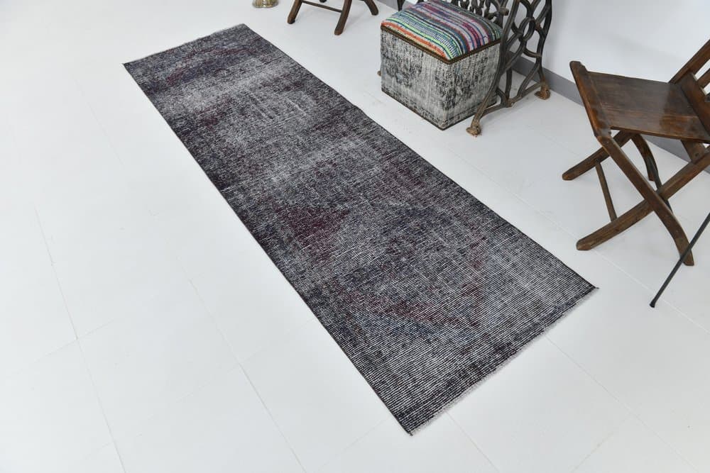 Chodnik 80x265 cm, śliwkowy, antracytowy, wełna, lata 70. - 219750