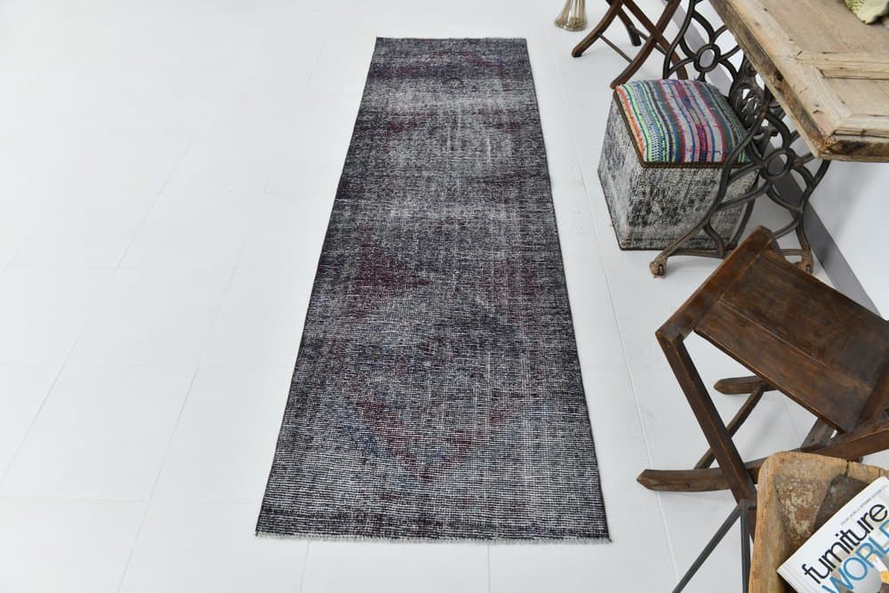 Chodnik 80x265 cm, śliwkowy, antracytowy, wełna, lata 70. - 219747