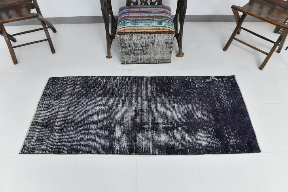 Rug 165x70 cm, black, wool, 1960s - 219738