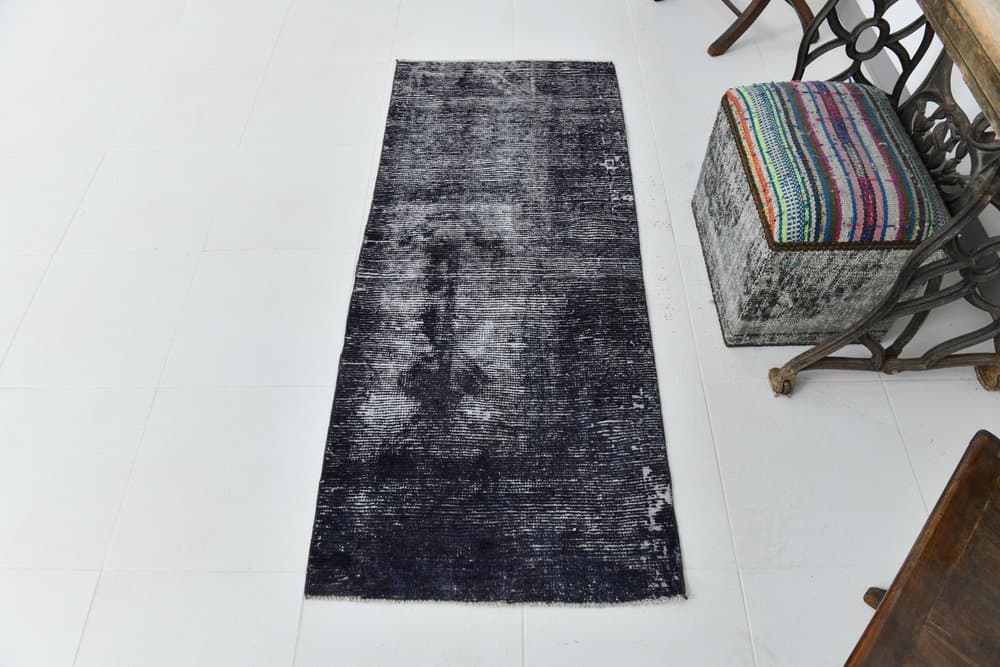 Rug 165x70 cm, black, wool, 1960s - 219737