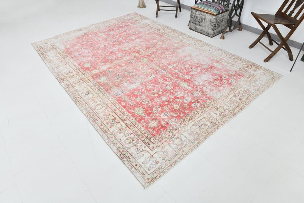 Rug 201x299 cm, Red, Beige, Wool, 1960s - 219695