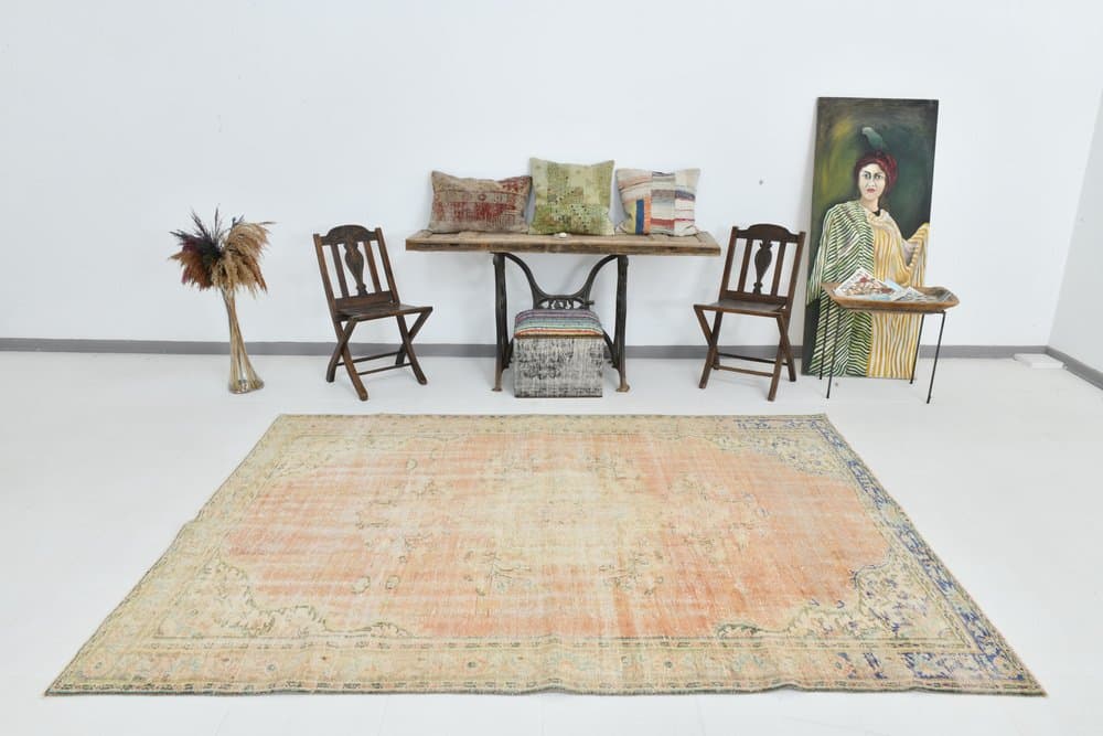 Rug 188x266 cm, Orange, Blue, Wool, 1970s - 220227