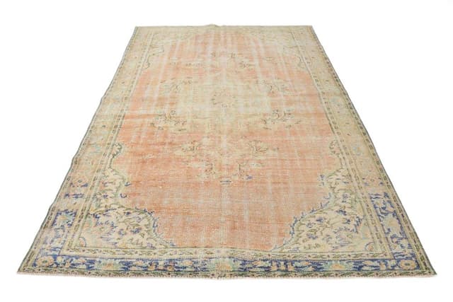 Rug 188x266 cm, Orange, Blue, Wool, 1970s - DIMENSION