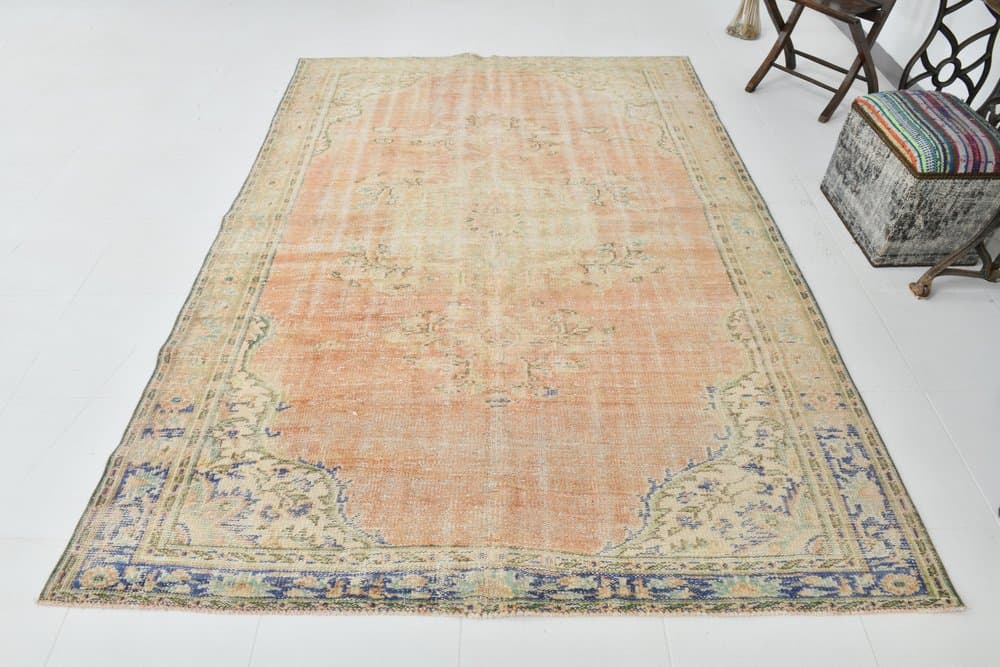 Rug 188x266 cm, Orange, Blue, Wool, 1970s - 220219