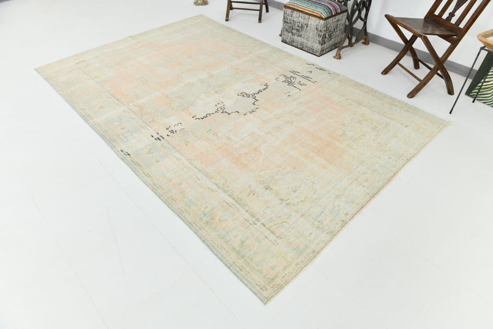 Rug 183x285 cm, peach, blue, wool, 1970s - 220190