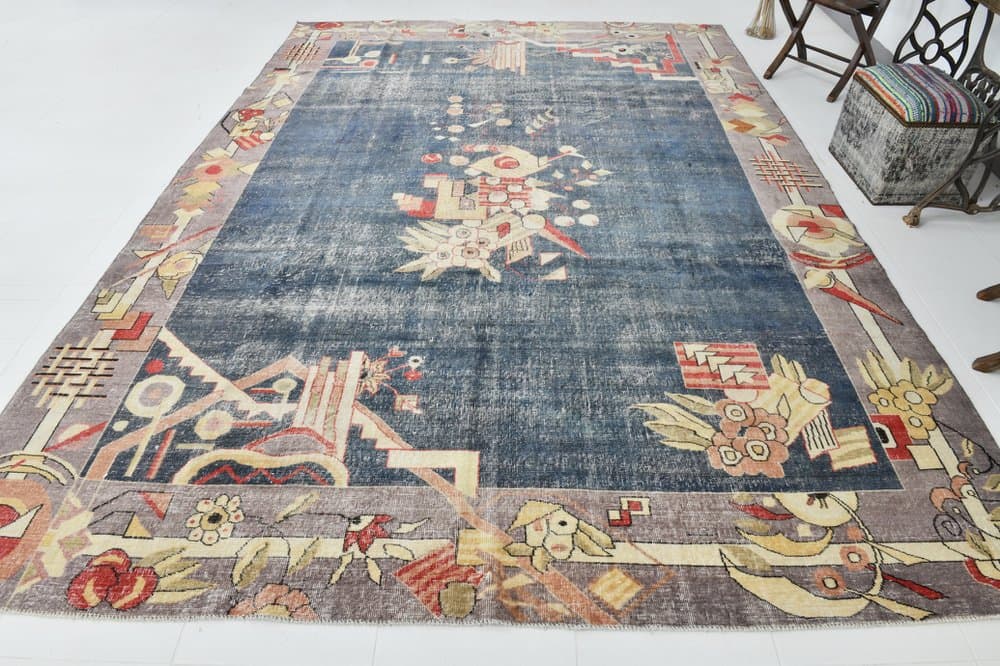 Rug 374x265 cm, beige, blue, wool, 1960s - 220164