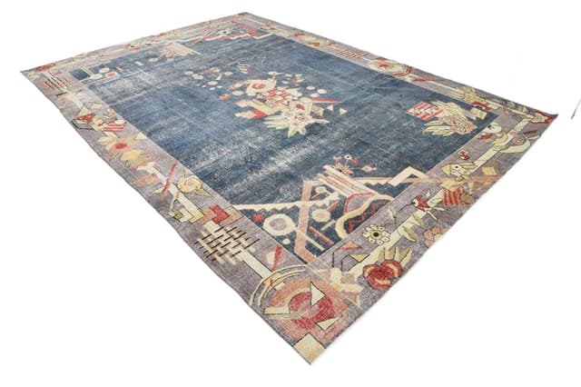 Rug 374x265 cm, beige, blue, wool, 1960s - DIMENSION