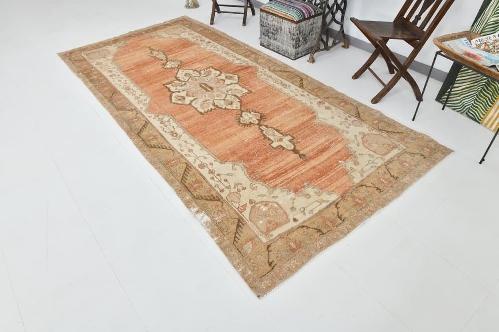 Rug 150x321 cm, beige, coral, wool, 1970s - 220151