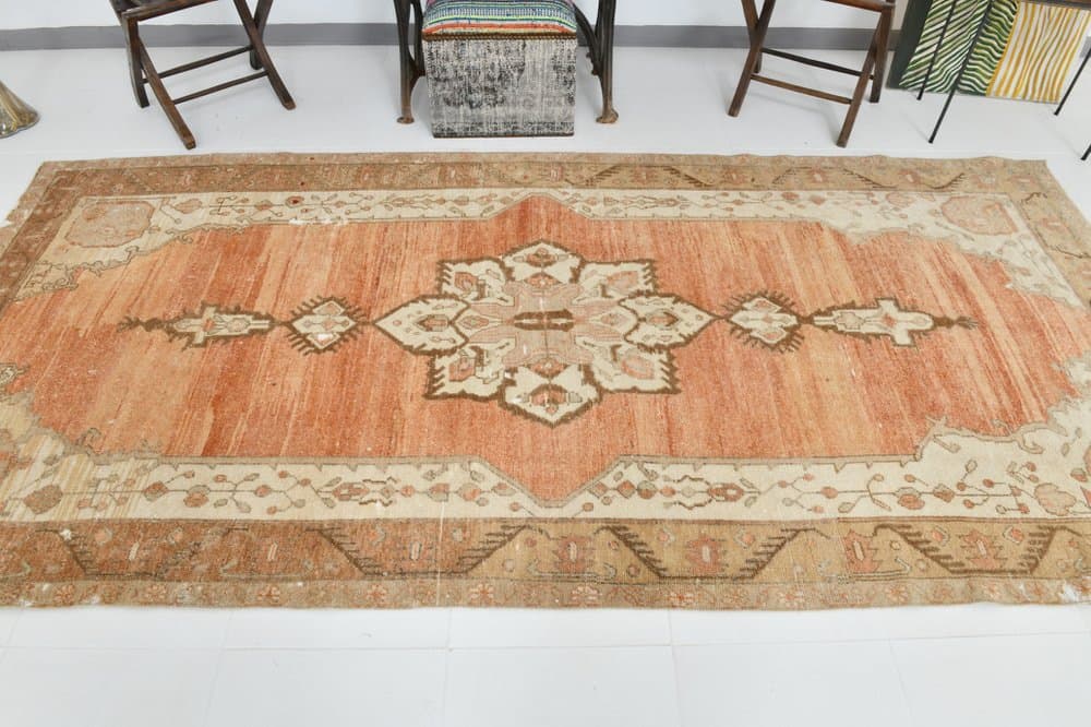 Rug 150x321 cm, beige, coral, wool, 1970s - 220155