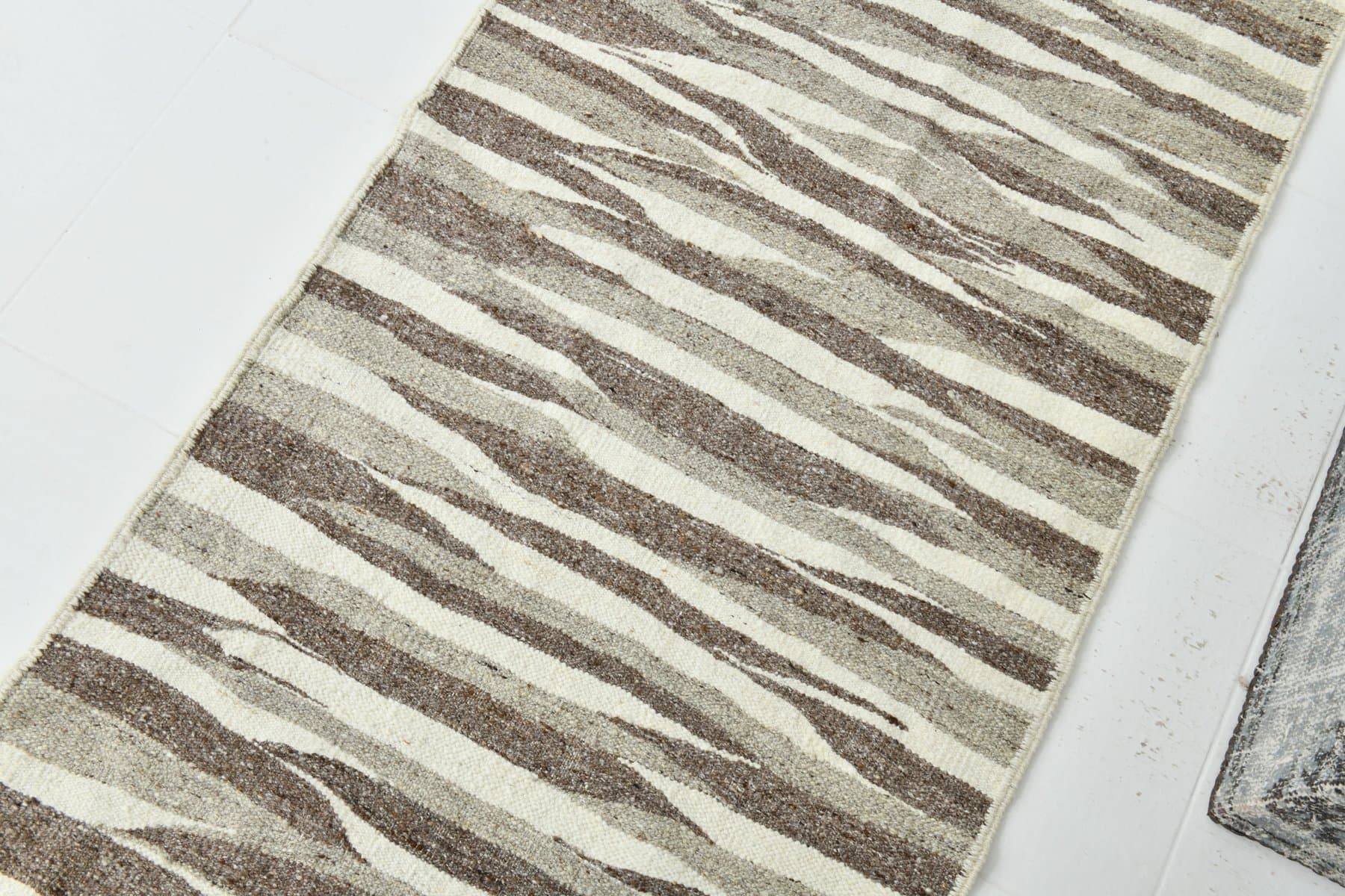 Chodnik kilim 84x357 cm, beżowy, wełna, lata 70. - 220132