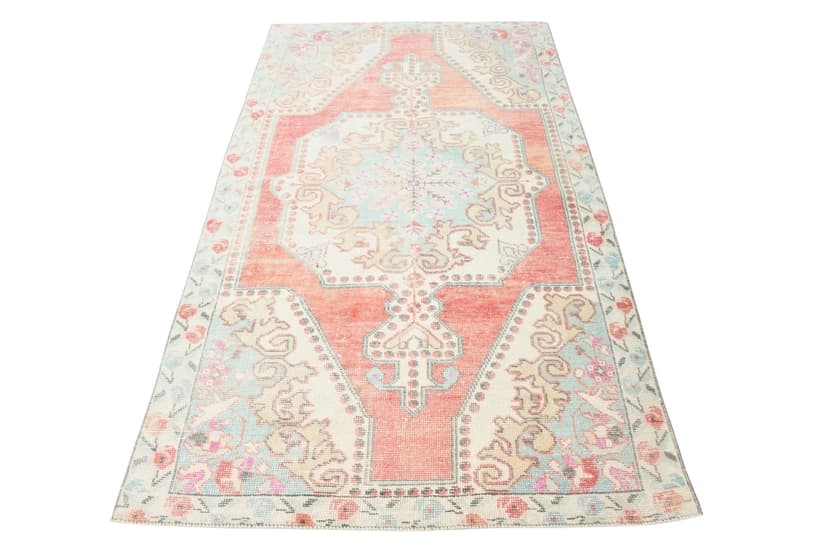 Rug 228x134 cm, pink, blue, wool, Turkey, 1970s.