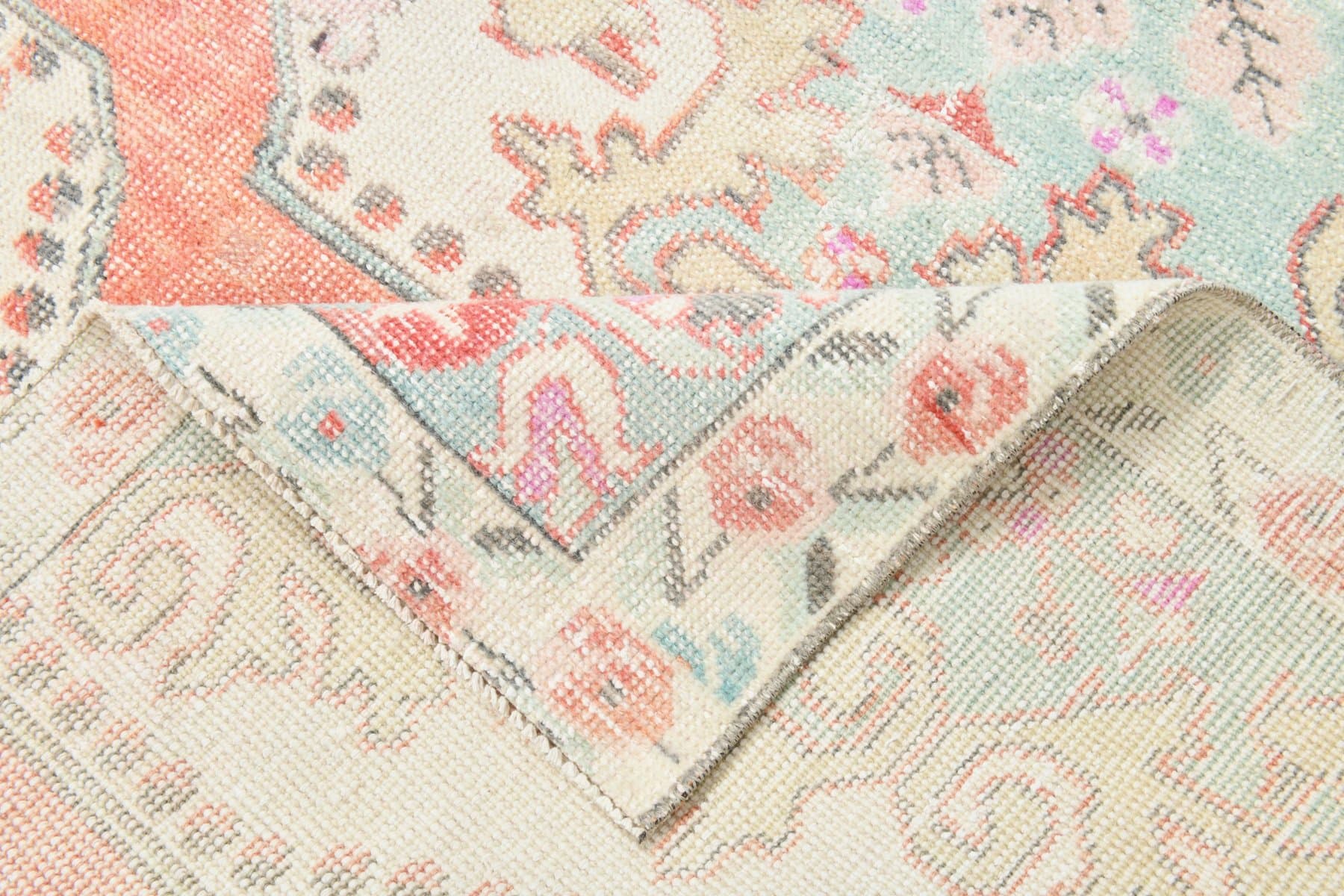 Dywan 228x134 cm, różowy, niebieski, wełna, Turcja, lata 70. - 220113