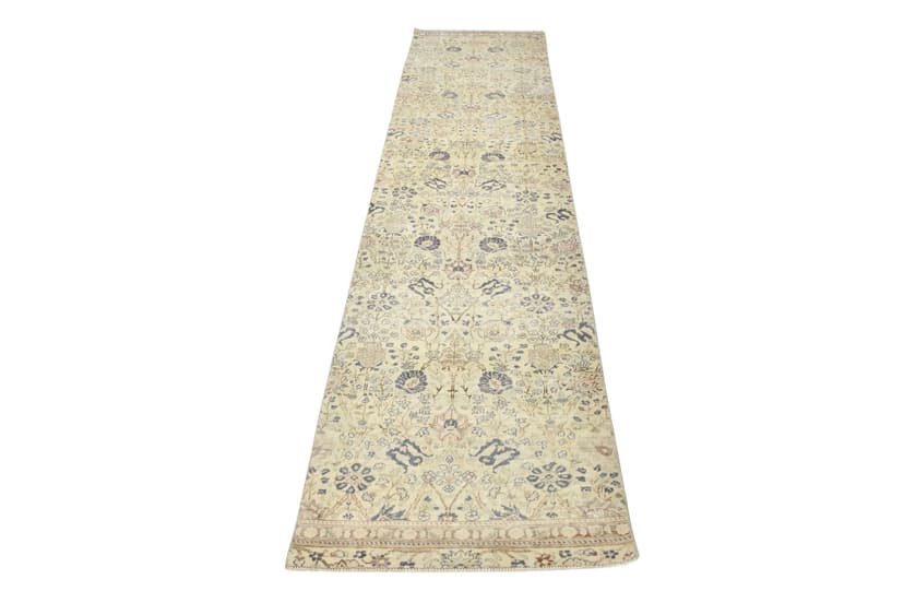 Runner 79x321 cm, beige, blue, wool, 1970s