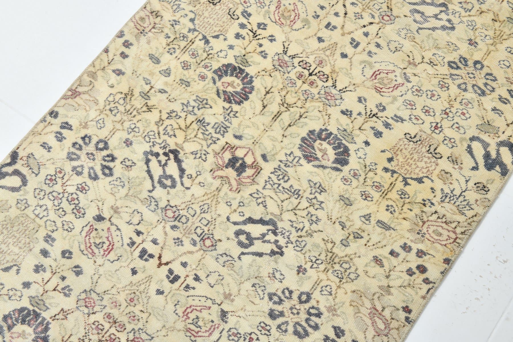 Runner 79x321 cm, beige, blue, wool, 1970s - 220104