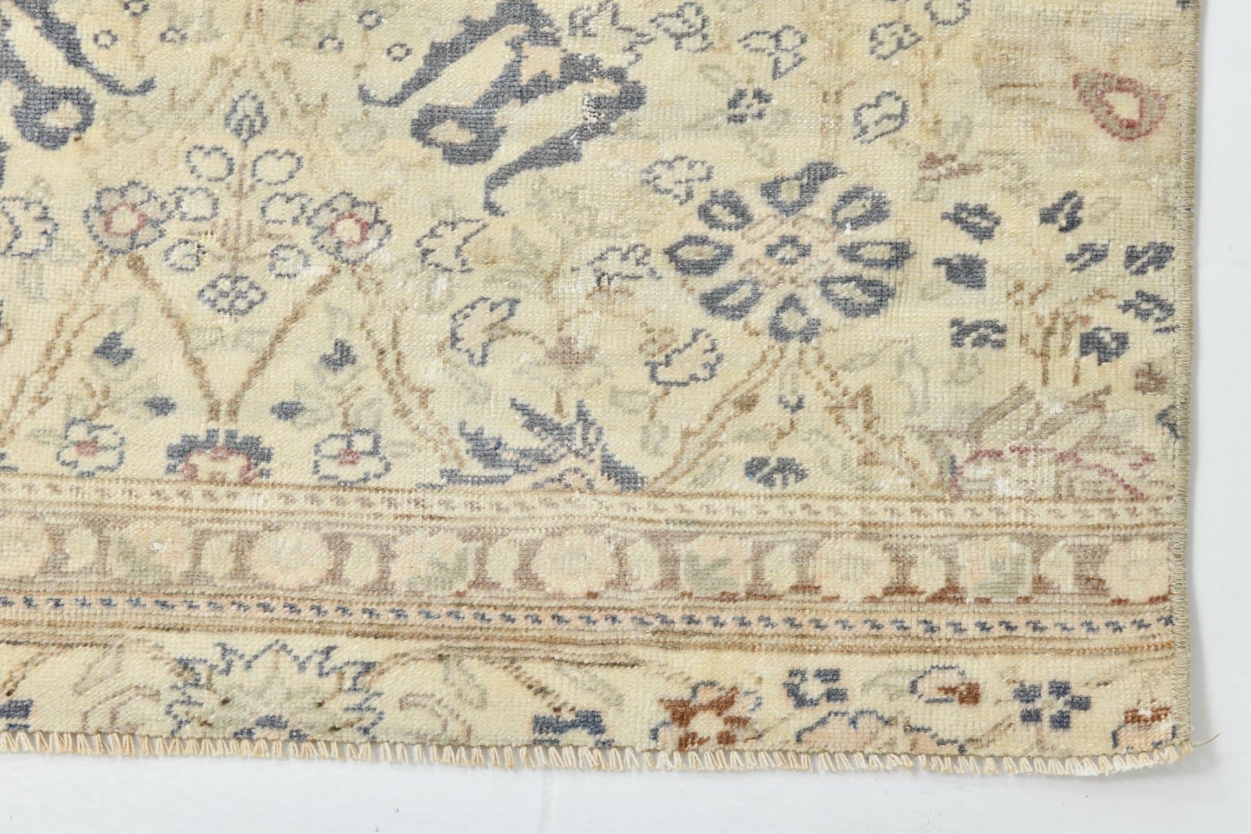 Runner 79x321 cm, beige, blue, wool, 1970s - 220109