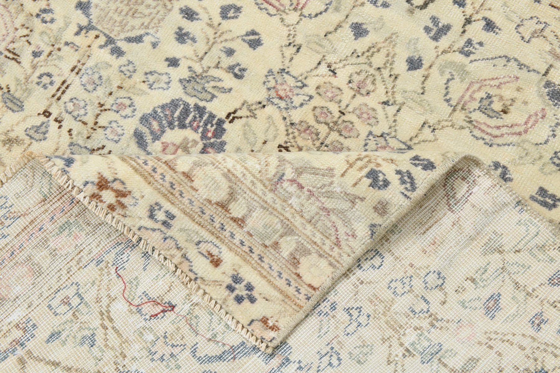 Runner 79x321 cm, beige, blue, wool, 1970s - 220101