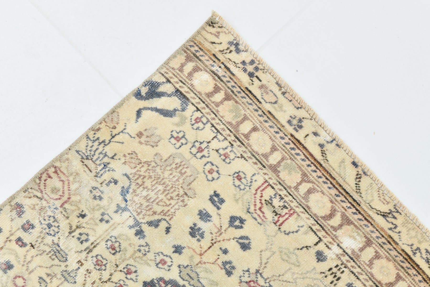 Runner 79x321 cm, beige, blue, wool, 1970s - 220110