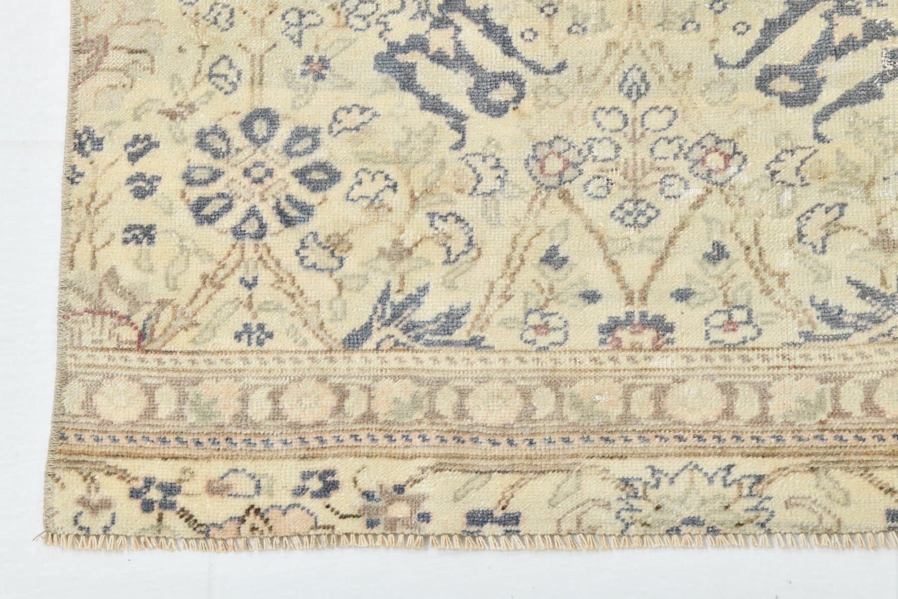 Runner 79x321 cm, beige, blue, wool, 1970s - 220107