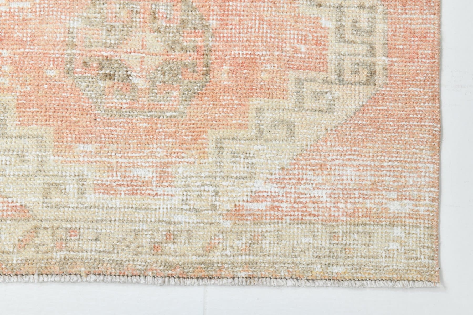 Chodnik 304x73 cm, beżowy, różowy, wełna, lata 70. - 220096