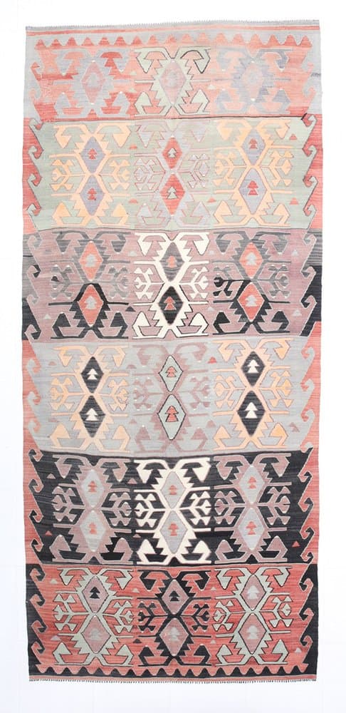 Kilim 155x347 cm, pink, wool, 1970s